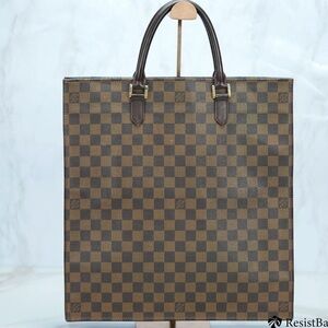 LV Sac Plat tote bag in the Damier Ebène canvas and brown leather trim